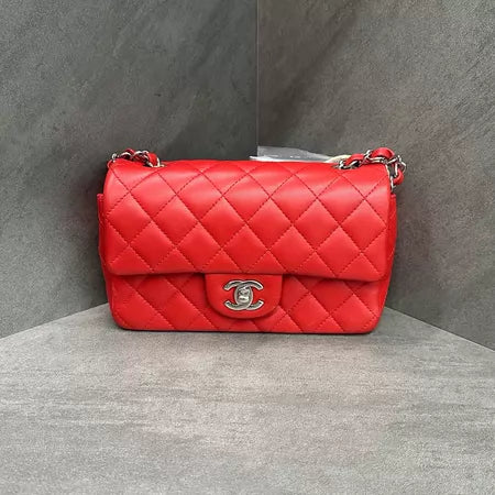 Chanel Chanel CF mini red silver hardware lambskin