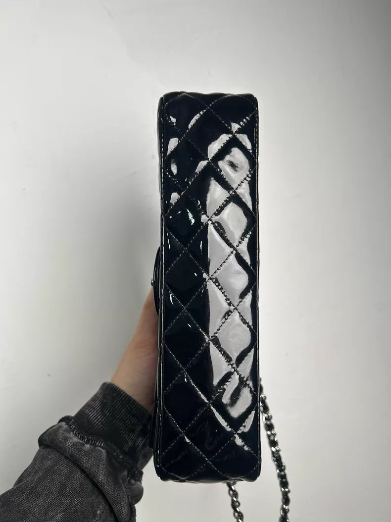 CHANEL Chanel CF medium patent leather black silver hardware 19