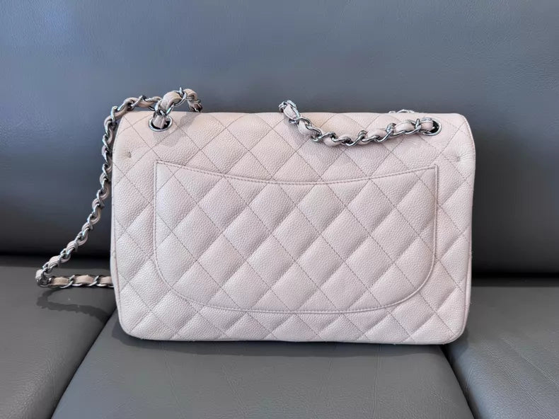 Channel Chanel Cf beige Jummbo silver hardware 17
