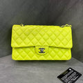 Chanel/ Chanel cf medium neon yellow silver hardware lambskin 31