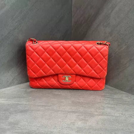 CHANEL Chanel cf jumbo orange red lambskin