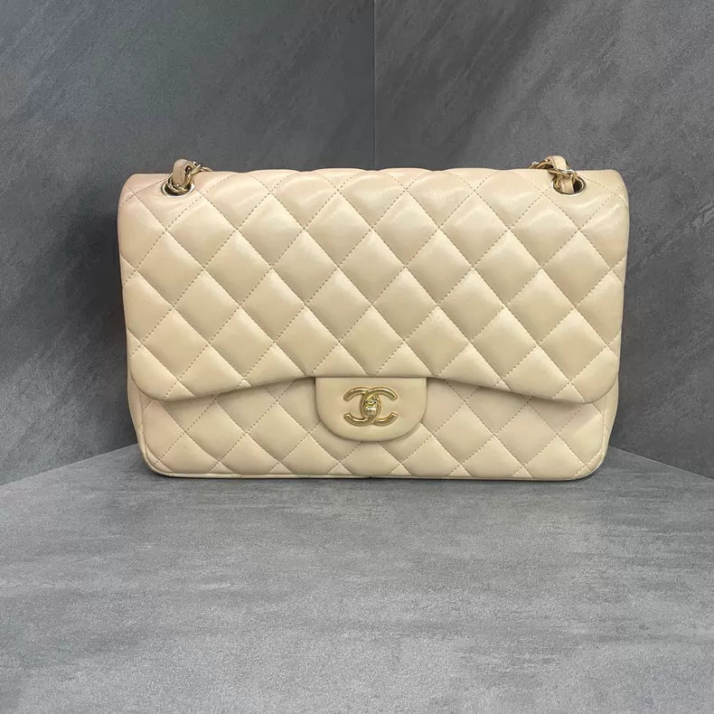 CHANEL Chanel CFJumbo lambskin milk tea gold hardware