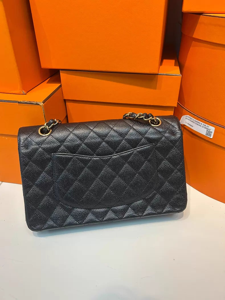 Chanel /Chanel CF medium black gold hardware leather