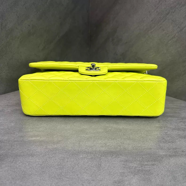 Chanel/ Chanel cf medium neon yellow silver hardware lambskin 31