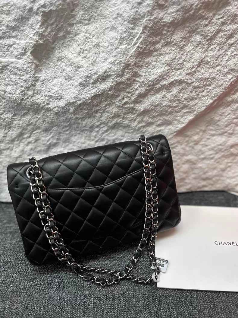 Chanel CF medium 21 black silver hardware lambskin