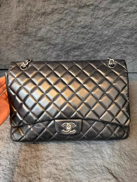 CHANEL Chanel CFmaxi lambskin black silver hardware