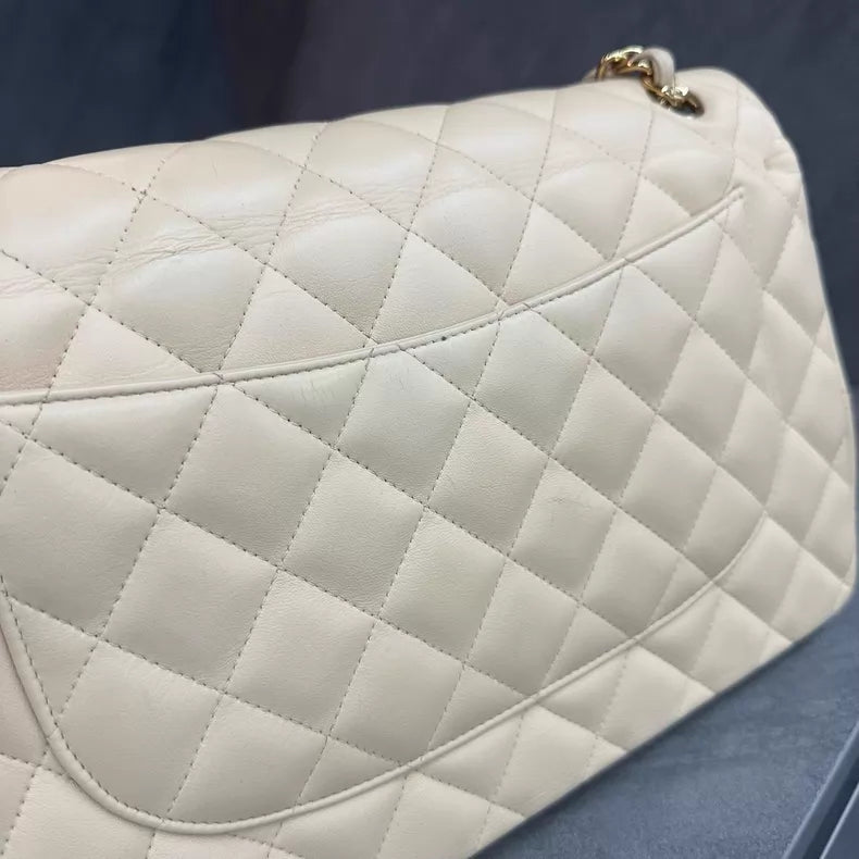 Chanel cf jumbo milk tea lambskin 15