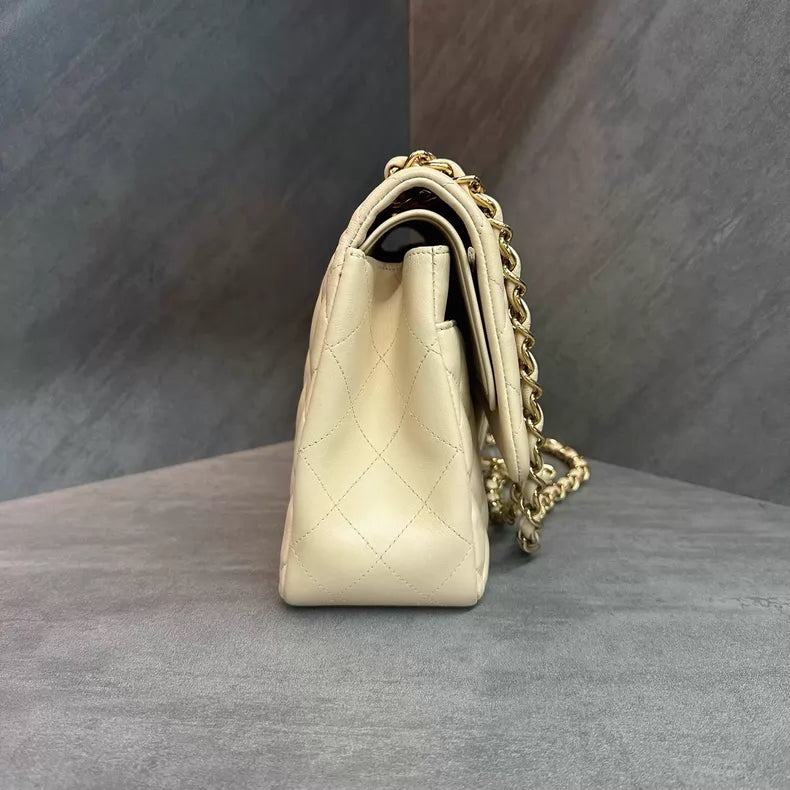 Chanel cf jumbo milk tea lambskin 15