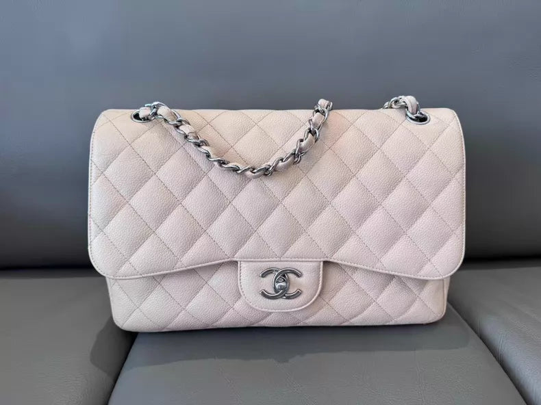 Channel Chanel Cf beige Jummbo silver hardware 17