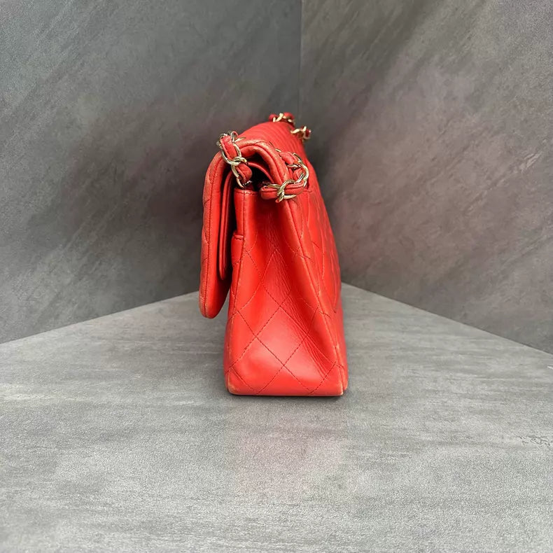 CHANEL Chanel cf jumbo orange red lambskin