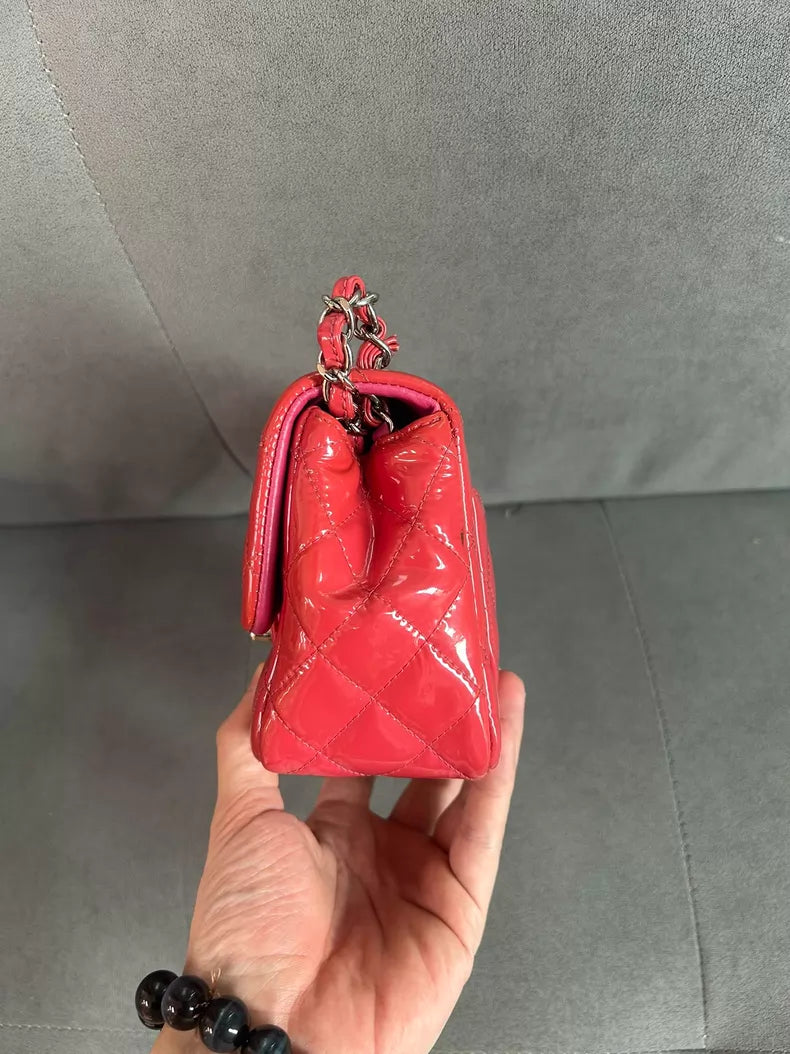 CHANEL Chanel CF patent leather hot pink silver hardware