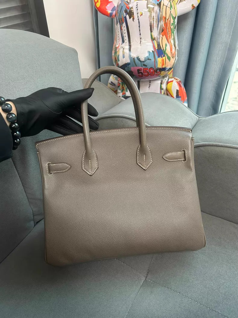 Hermes birkin bk30 E elephant gray silver hardware dark blue o