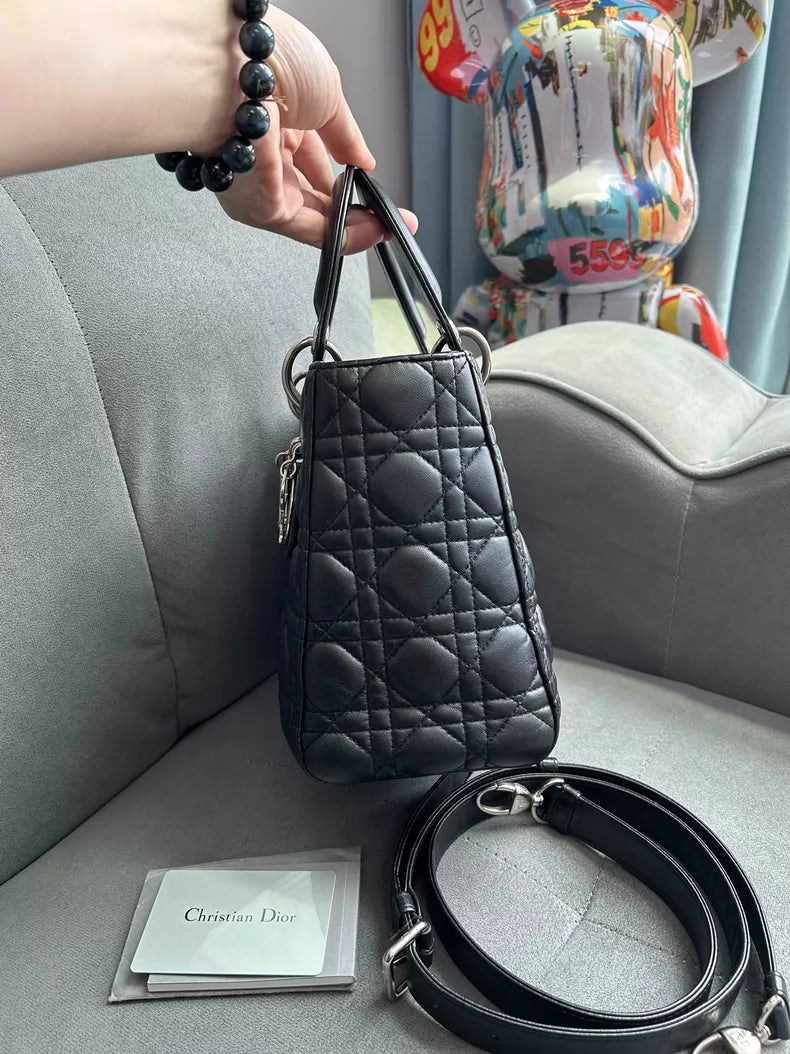 Dior Dior Lady Dior lambskin black silver hardware 17
