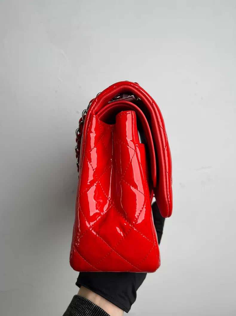 CHANEL Chanel CFJumbo patent leather red silver hardware 1