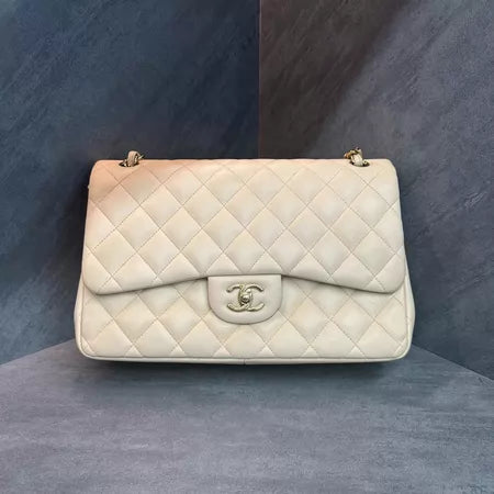 Chanel cf jumbo milk tea lambskin 15