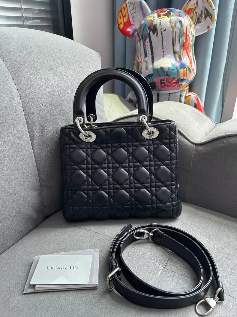 Dior Dior Lady Dior lambskin black silver hardware 17