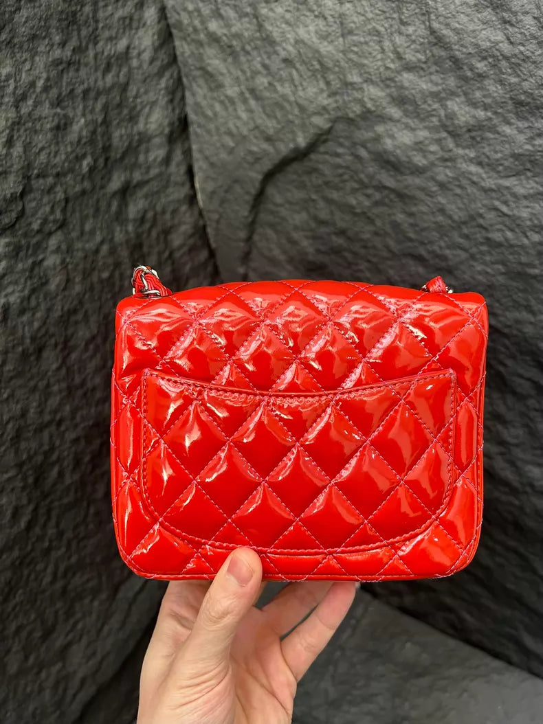 CHANEL Chanel CF patent leather hot pink silver hardware 14