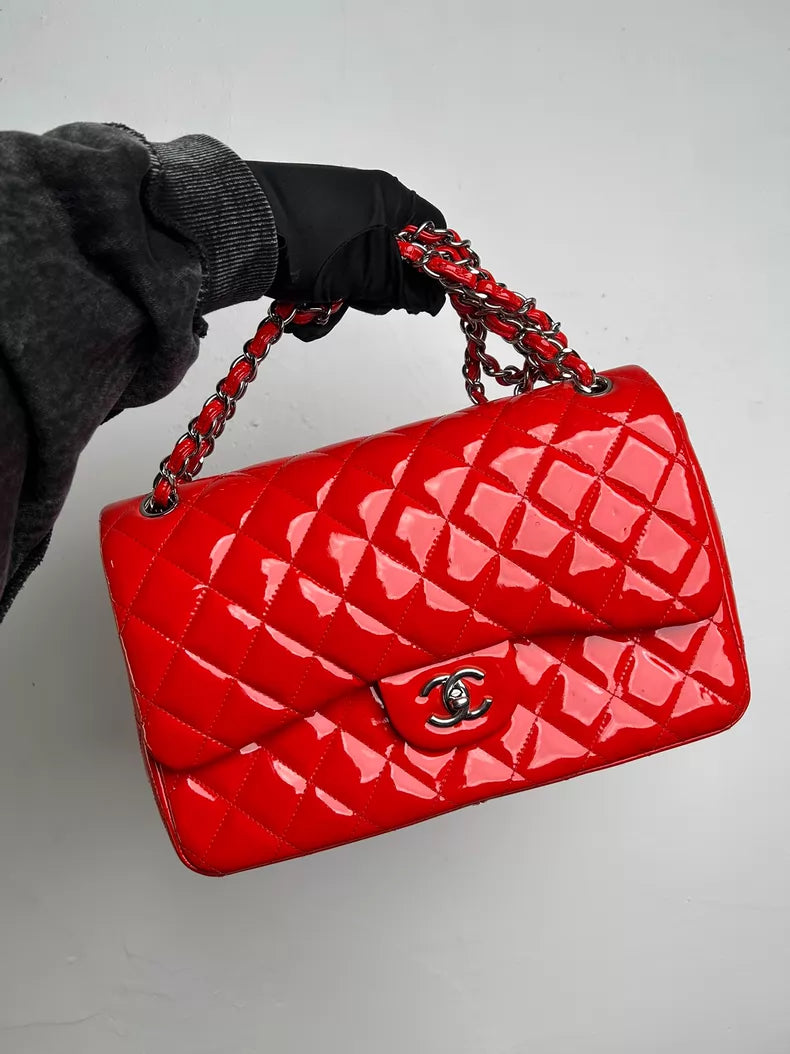 CHANEL Chanel CFJumbo patent leather red silver hardware 1