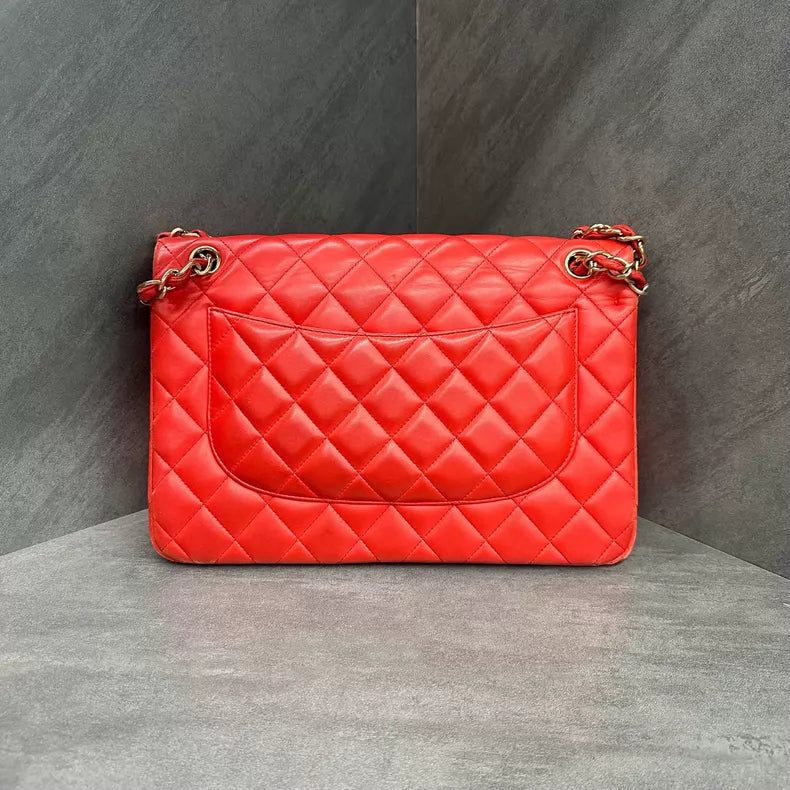 CHANEL Chanel cf jumbo orange red lambskin