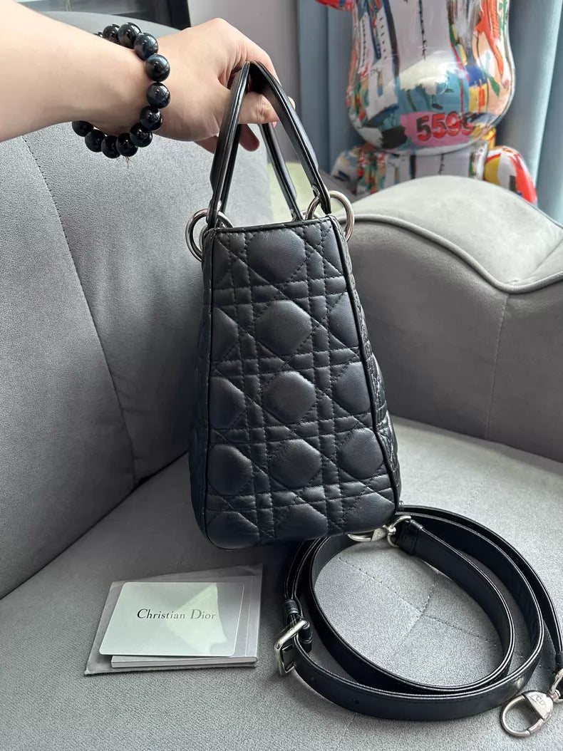 Dior Dior Lady Dior lambskin black silver hardware 17