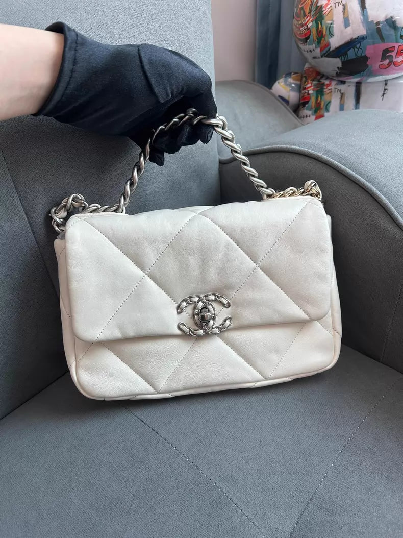 Chanel 19bag small silver hardware 99 gold hardware