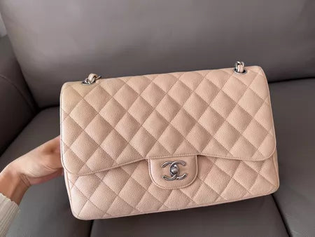 Channel Chanel Cf beige Jummbo silver hardware 17