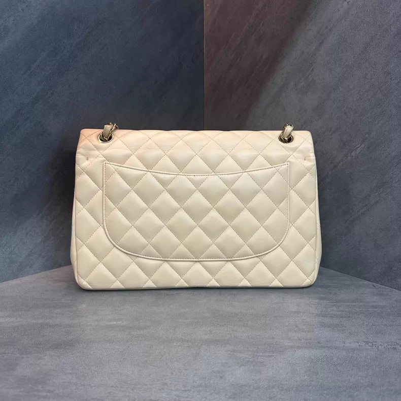 Chanel cf jumbo milk tea lambskin 15