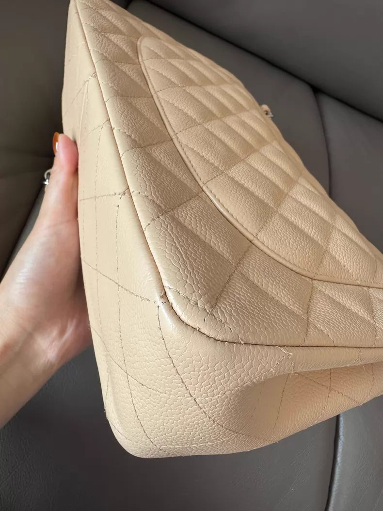 Channel Chanel Cf beige Jummbo silver hardware 17