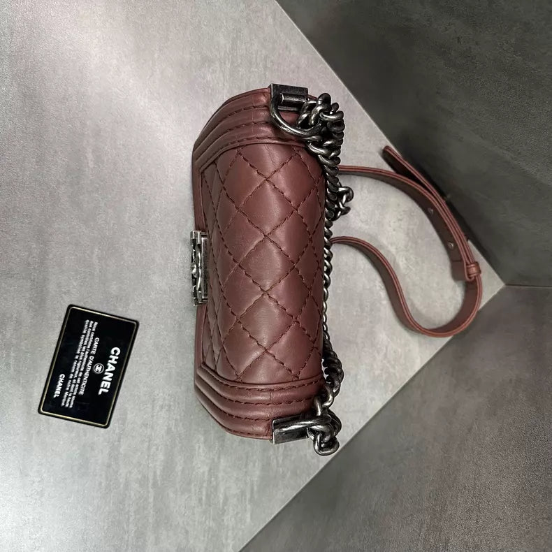 Chanel Chanel brown silver hardware lambskin Leboy small