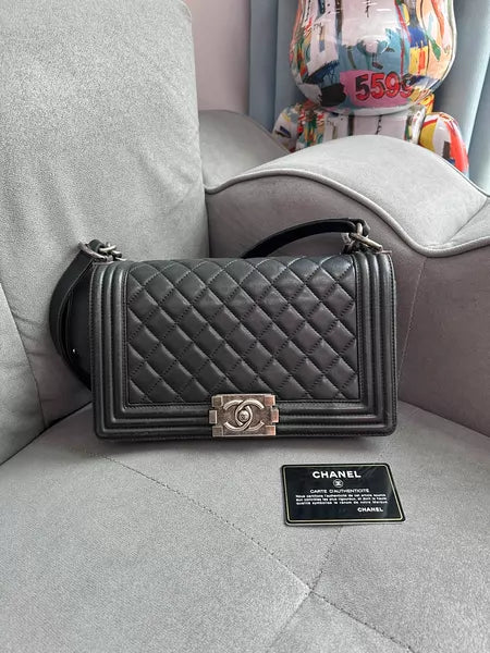 CHANEL Chanel leboy medium lambskin black silver hardware