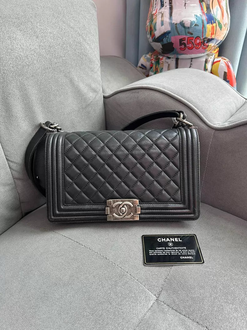 CHANEL Chanel leboy medium lambskin black silver hardware