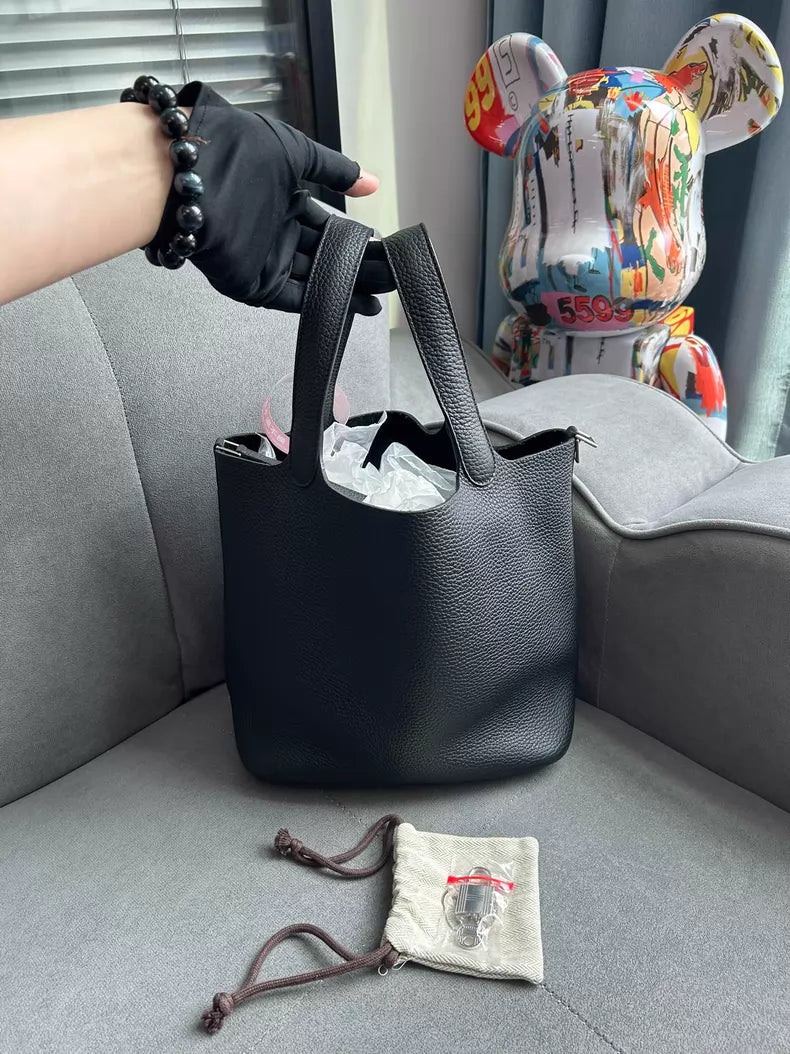 Hermes Picotin 22 black silver hardware B tc