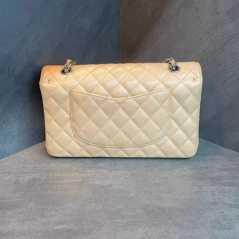 Chanel /Chanel CF beige silver hardware pebbled leather leather 26