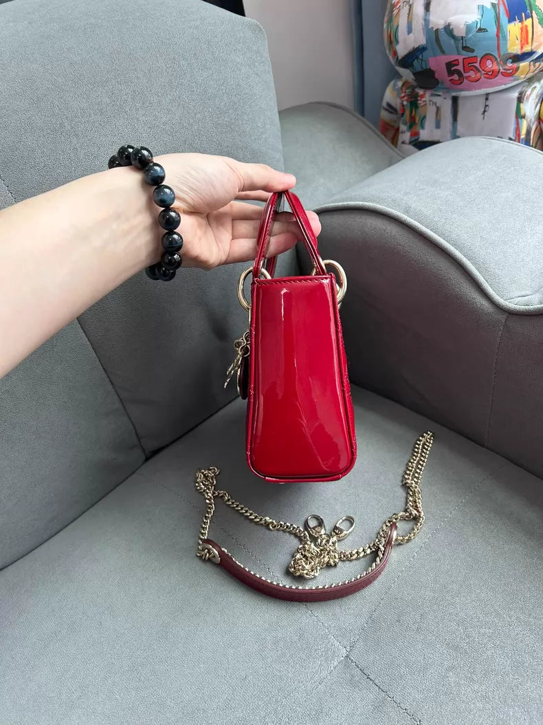 Dior Dior Lady Dior patent leather red gold hardware 20