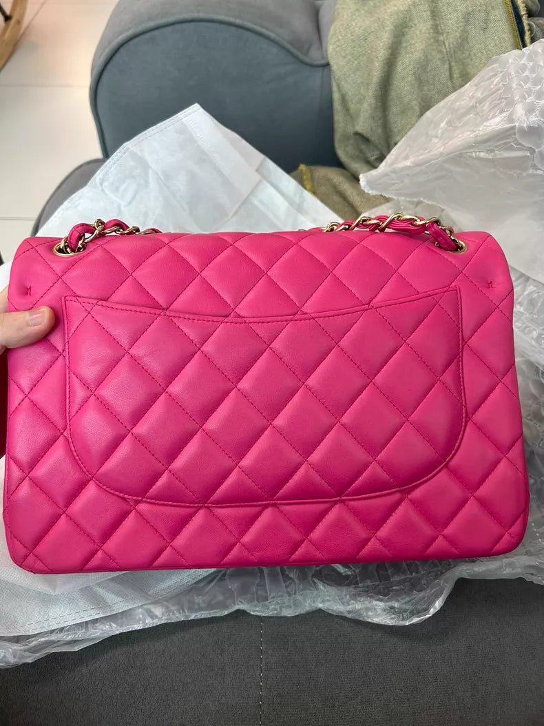 CHANEL Chanel CF Jumbo pink lambskin gold hardware