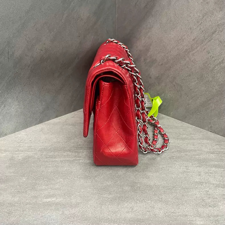 chanel Chanel CF medium red silver hardware lambskin 13