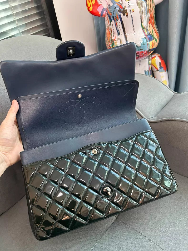 Chanel Chanel cf patent leather blue MAX silver hardware