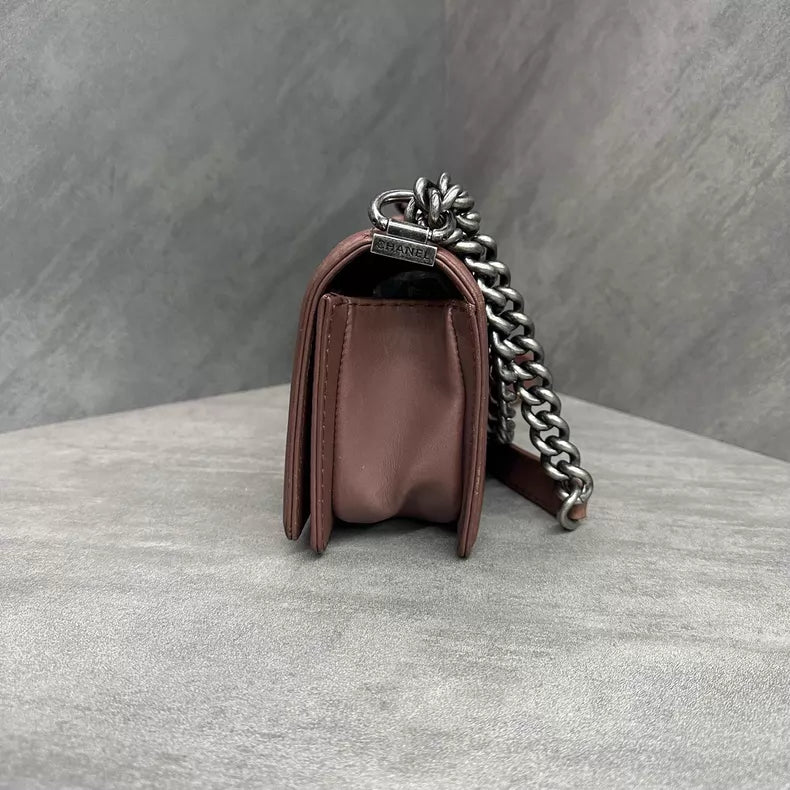 Chanel Chanel brown silver hardware lambskin Leboy small