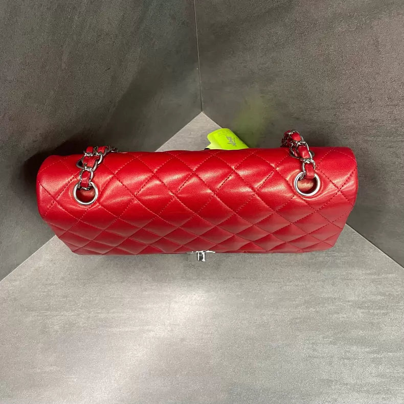 chanel Chanel CF medium red silver hardware lambskin 13