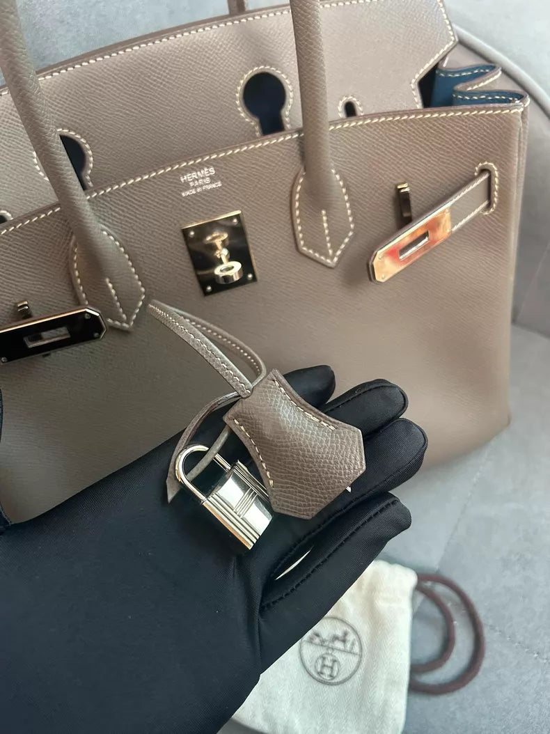 Hermes birkin bk30 E elephant gray silver hardware dark blue o