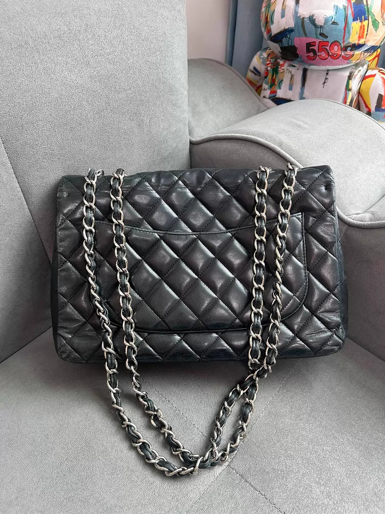 Chanel Chanel cf jumbo black lambskin silver hardware
