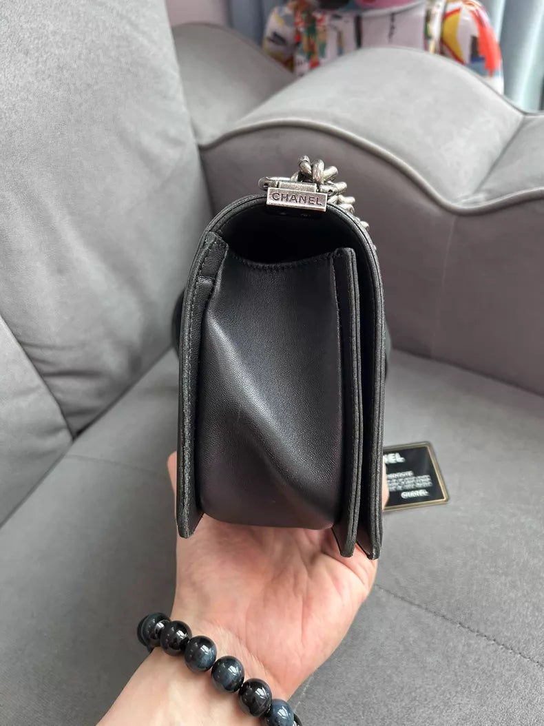 CHANEL Chanel leboy medium lambskin black silver hardware