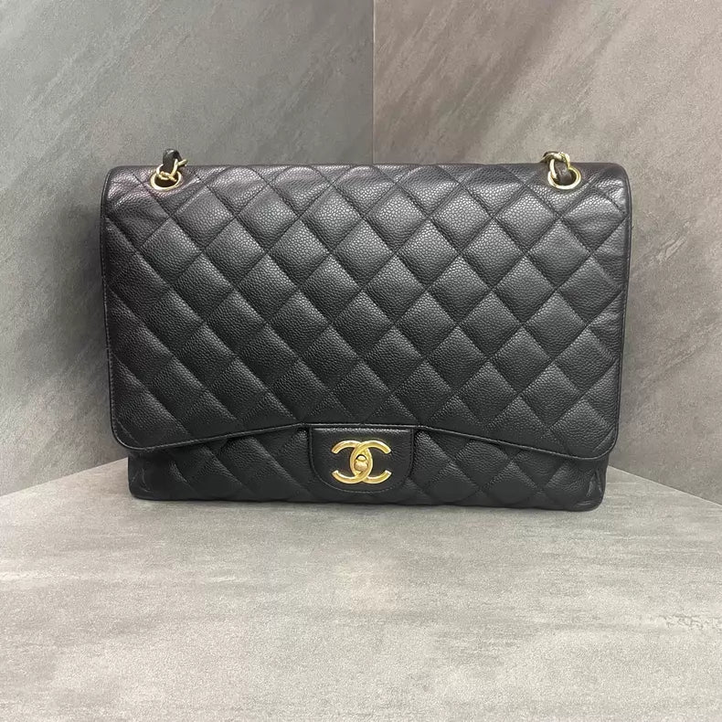 Chanel Chanel CF maxi large black gold hardware pebbled leather