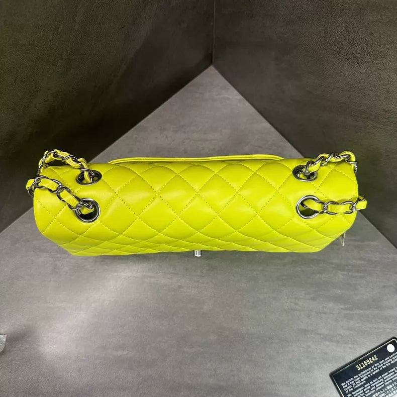 Chanel/ Chanel cf medium neon yellow silver hardware lambskin 31