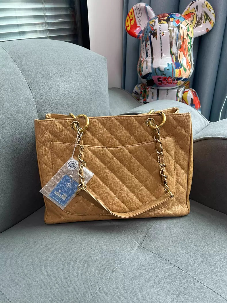 Chanel Chanel milk tea gold hardware pebbled leather leather GST