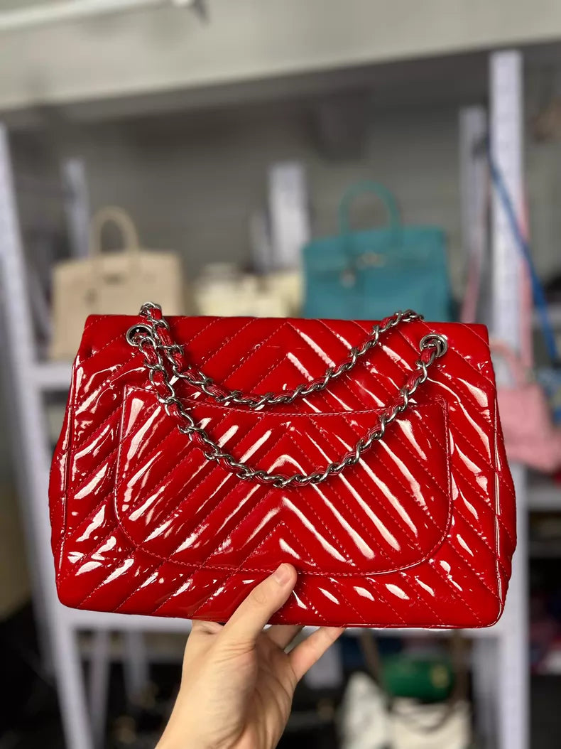 Chanel Chanel cf jumbo patent leather red v