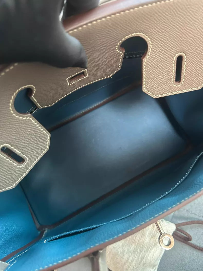 Hermes birkin bk30 E elephant gray silver hardware dark blue o