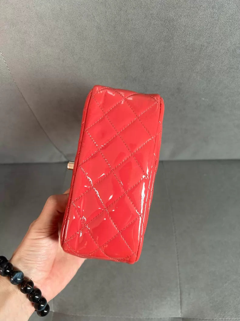 CHANEL Chanel CF patent leather hot pink silver hardware
