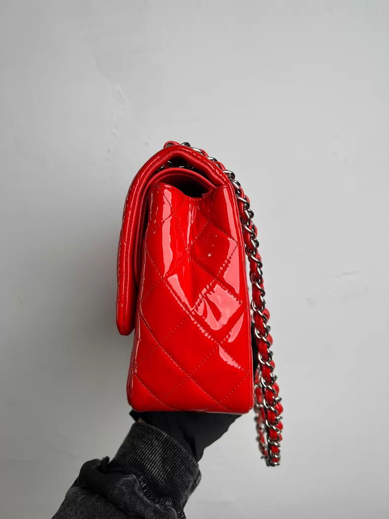 CHANEL Chanel CFJumbo patent leather red silver hardware 1