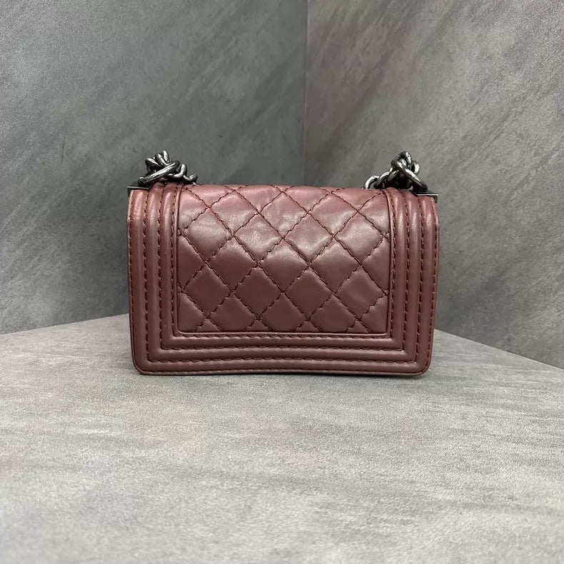 Chanel Chanel brown silver hardware lambskin Leboy small